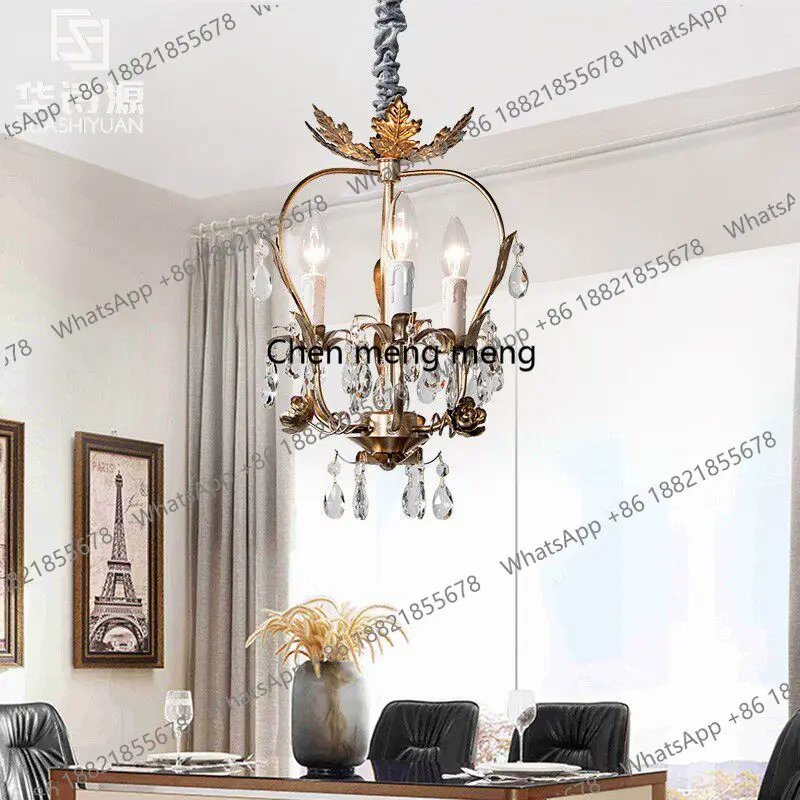 

American crystal chandelier retro three-headed restaurant bar light bedroom French homestay entrance light