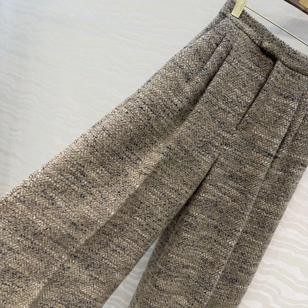 New Winter Old Money Style Vintage Woolen Wide Leg Loose Pants Women High Waist Folds All-matched Casual Work Wear Trousers