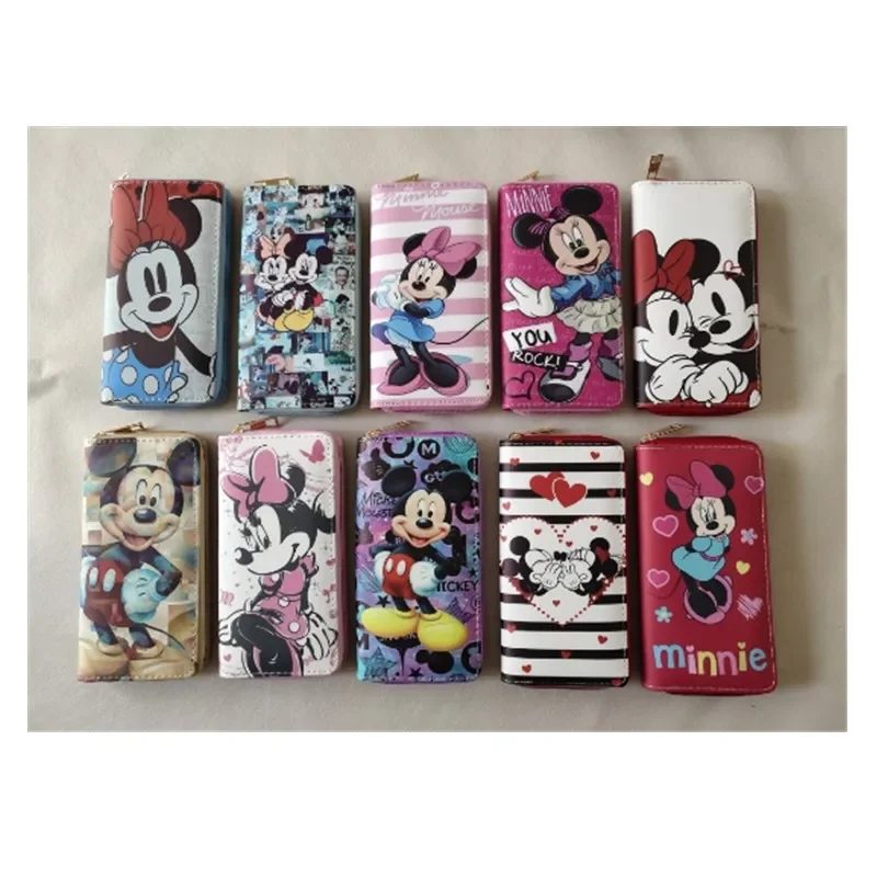 Disney Mickey Mouse Wallet for Women Cartoon Character Minnie Donald Duck PU Leater Long Wallet Multifunction Card Holder Clutch