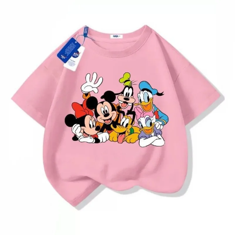 تي شيرت ديزني كارتون ميكي دونالد داك بأكمام قصيرة للأولاد والبنات، قميص صيفي عصري فضفاض.