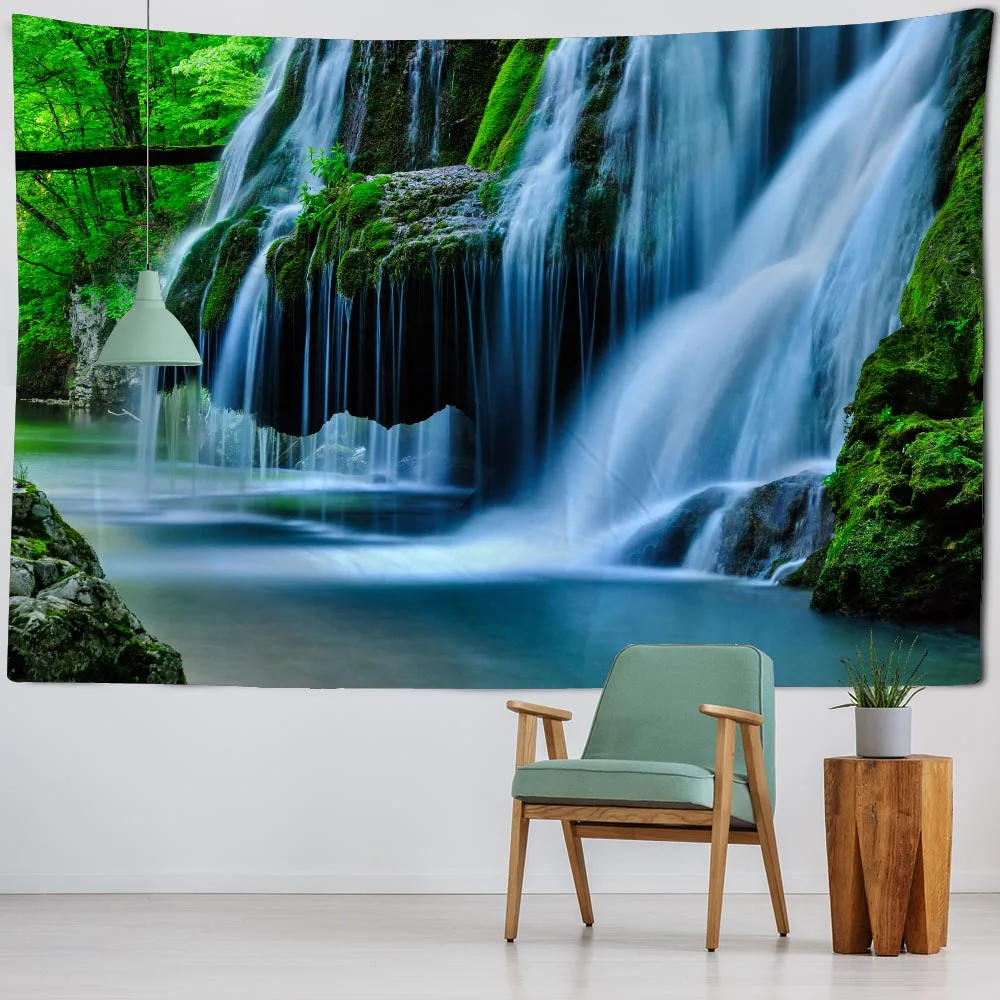 Landscape Waterfall Tapestry Print Wall Hanging Psychedelic Nature Jungle Room Decor Boho Hippie Home Background Wall Decor