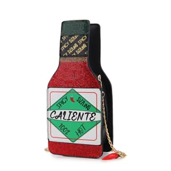 Borsa a tracolla da donna con Design a bottiglia di salsa di peperoncino piccante per ragazza borsa a tracolla per feste con catena novità borsa da donna quotidiana pochette rossa carina