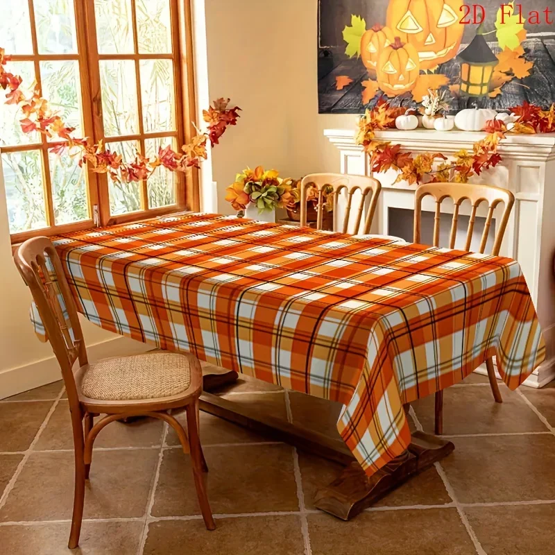 2D flat design - Orange checkered tablecloth, 1-piece set - Essential item for home decorationzyc