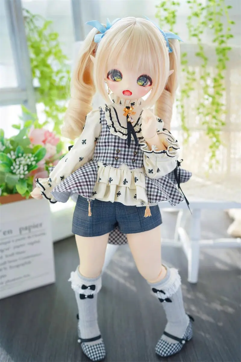 

BJD Doll wig Girls 1/3 1/4 MDD Bear Sister Tiger-mouth Clamp Cute Butterfly Bow Medium-length Roll Doll Accessories