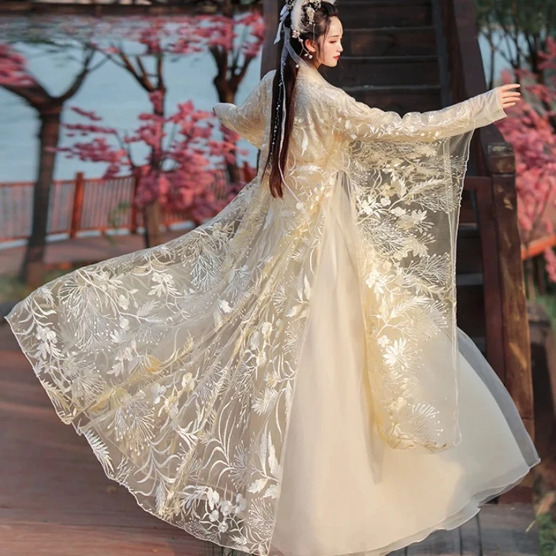 Costume da principessa tradizionale con ricamo in pizzo antico, abito da ballo chic femminile, abito Hanfu dolce fata vintage in stile cinese