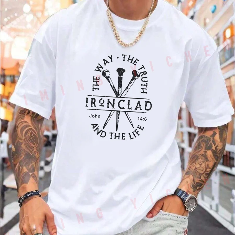 THE WAY THE TRUTH AND THE LIFE Letter Print Motorcycle T-shirt Casual Trendy Tshirts For Summer Comfortable Short Sleeve Tops