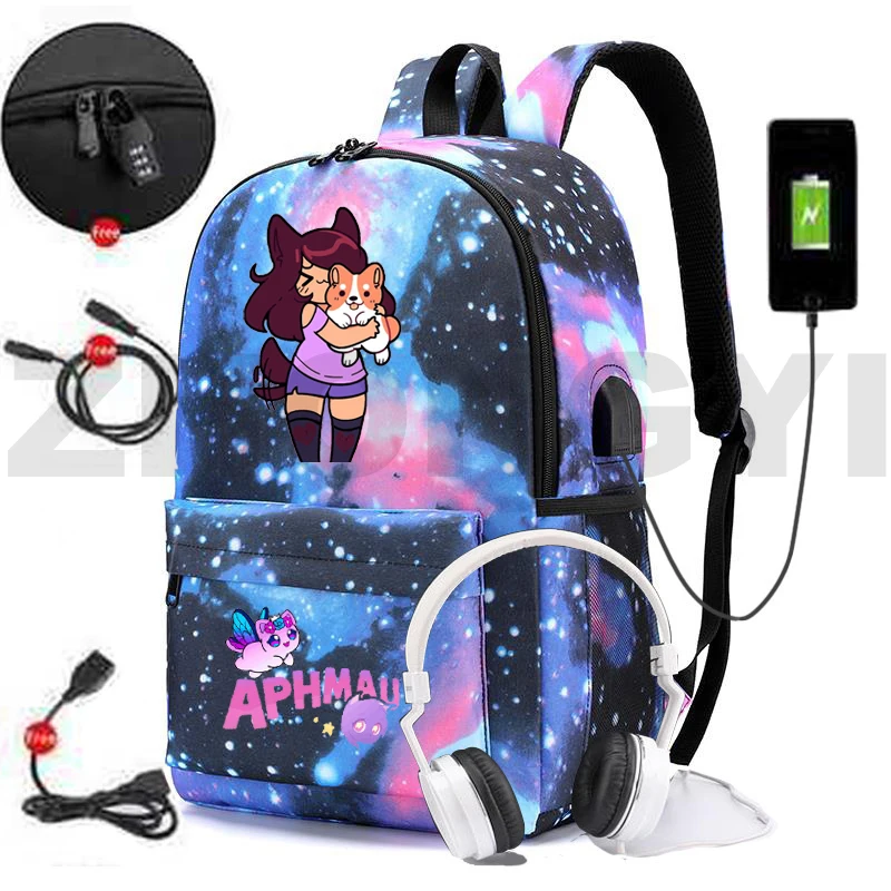 

Fashion As A Cat Bag Anime Aphmau Merch Backpack Women Canvas USB Charging Anti-theft Schoolbags for Teenage Girls Bookbag