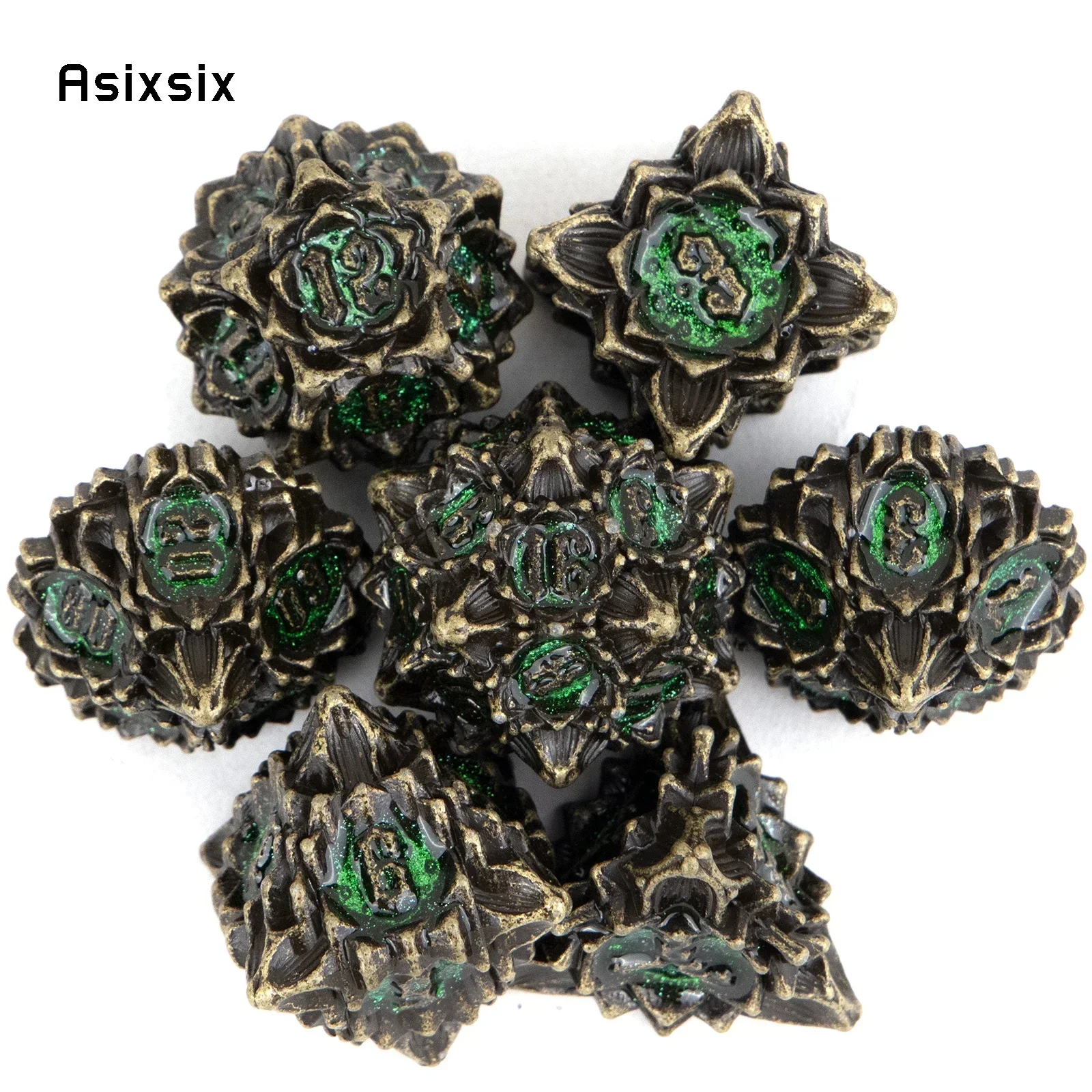 

7 Pcs Copper Green Lotus Flower Metal DicePerfect For Rpgs, Board Games, And Card Games.Dice For Games, Dnd Dice Set