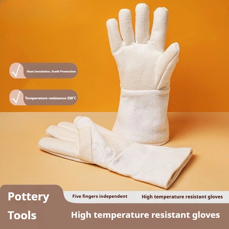 

250 ℃ Wear-resistant Industrial Anti Scald and High-temperature Insulation Baking Kiln Five Finger Gloves Polymer Clay Tool