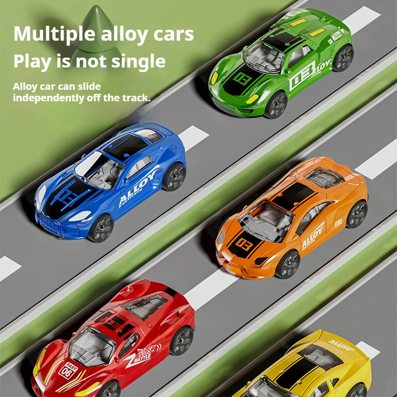 Children's Track Toy Car with Storage Box&Map Alloy Car Parking Lot Assembly Racing Rail Car Toy Kids Educational Toys Boy Gifts