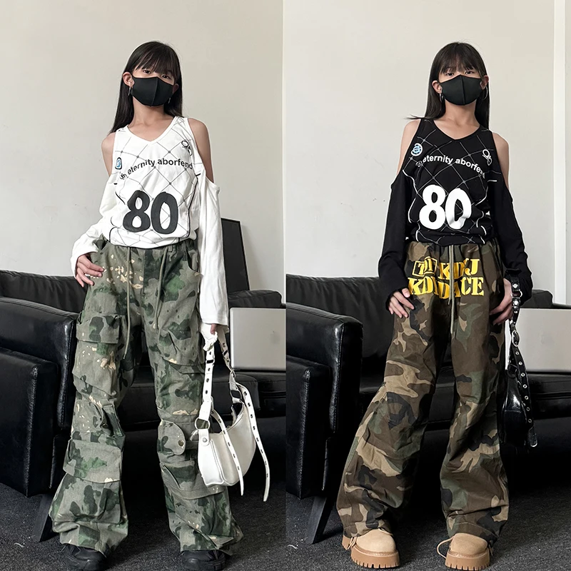 

2025 Children Hip Hop Dance Performance Costumes For Girls Crop Tops Loose Pants Kpop Outfits Jazz Dance Stage Clothes DQS21019