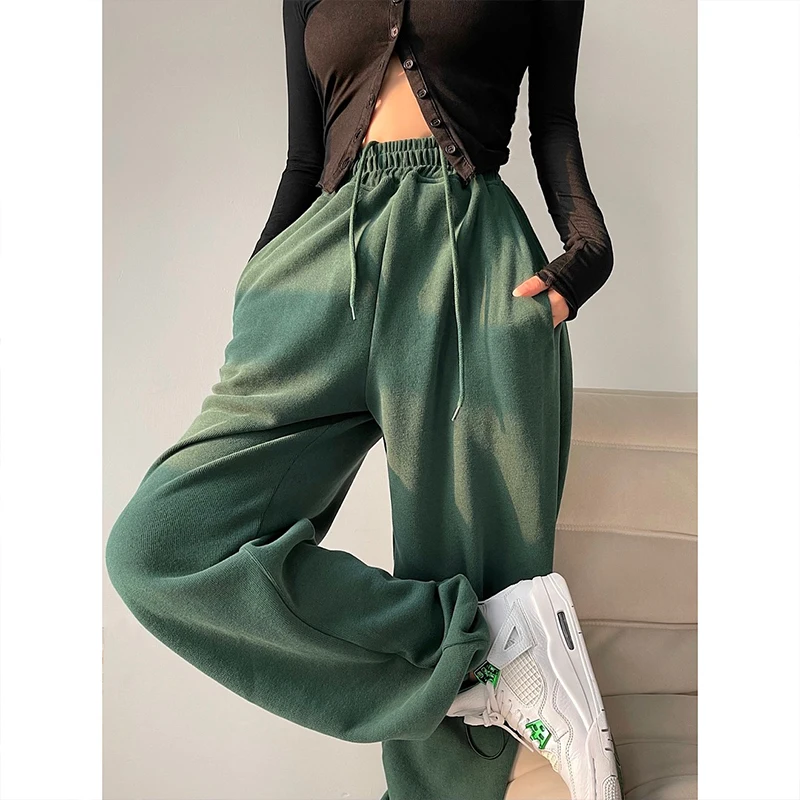 

High Waist Loose Fit Street Style Color Drawstring Cuffed Sweatpants Casual Sports Long Trousers for Young Girls