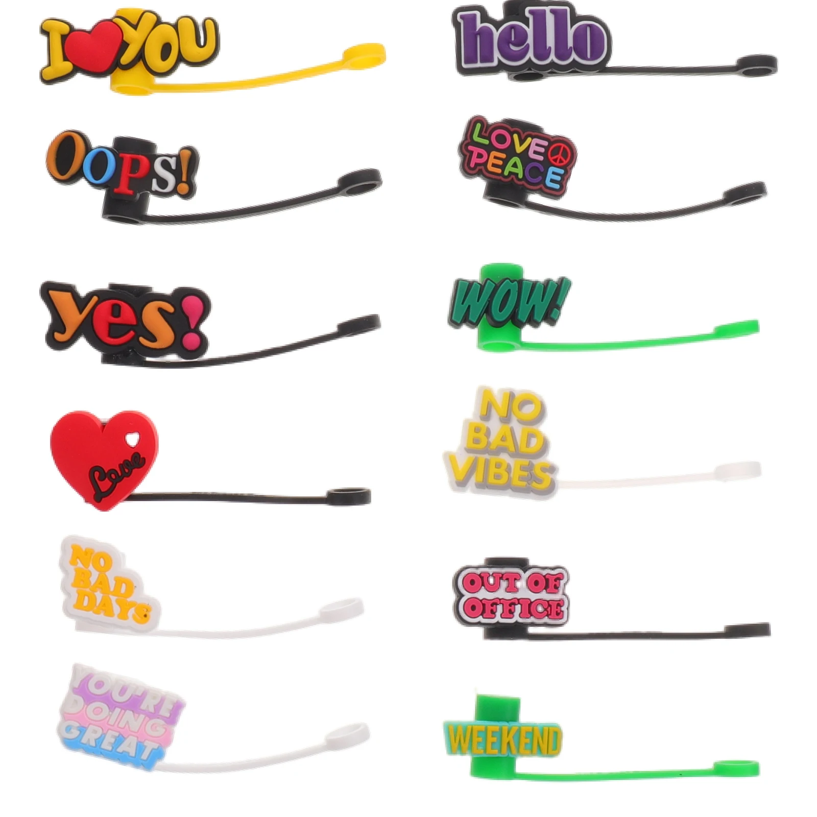 

12pcs Straw Tips Covers Silicone Drinking Straw Plug Caps Reusable Dust Protectors Lightweight Easy Storage Cartoon