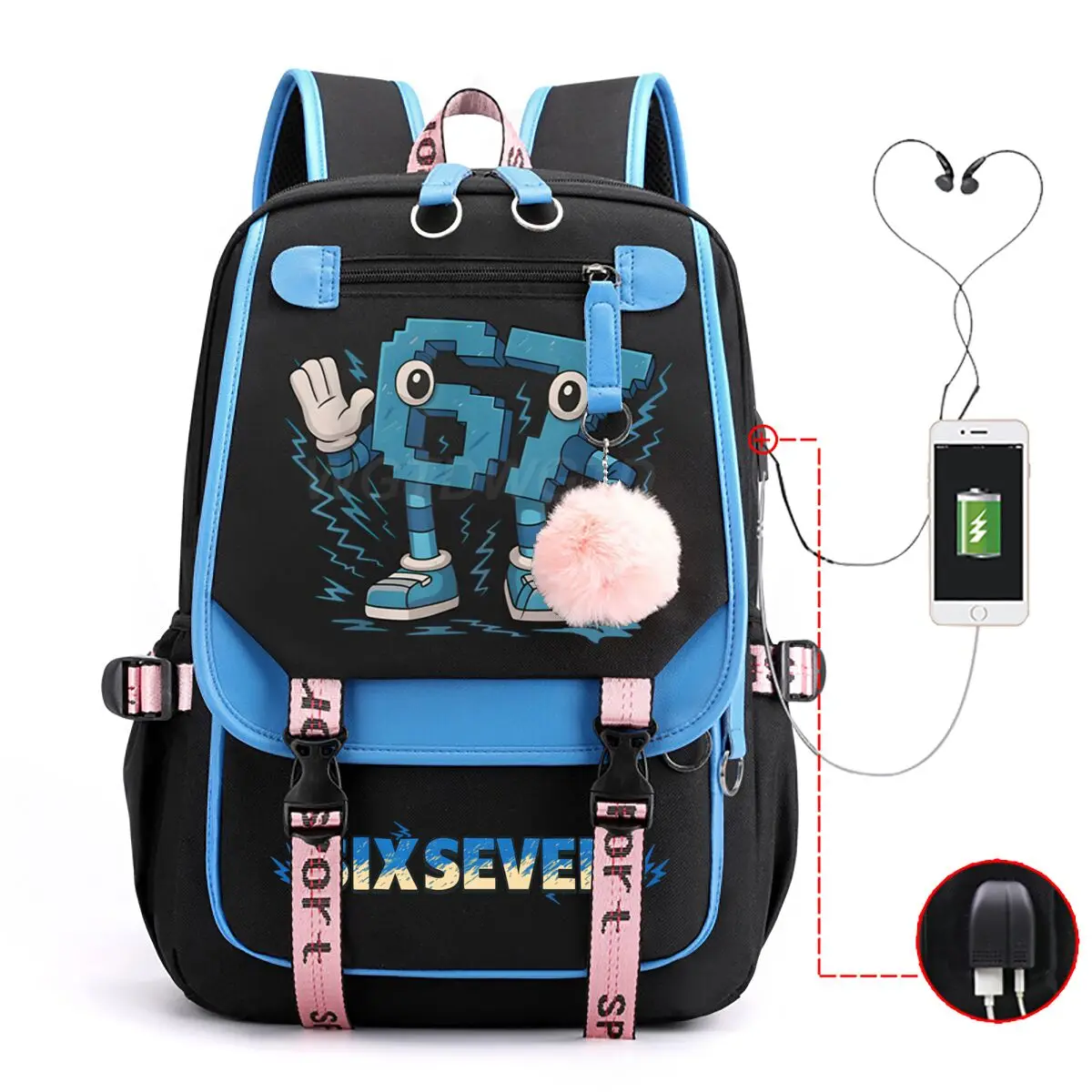 Cartoon Six Seven Italian Brainrot Funn Game Backpack College Girls Boys 67 Design Theme Back Pack Fashion USB Charging Bookbags
