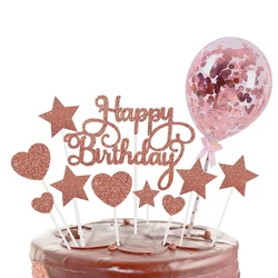 14Pcs/set Happy Birthday Cake Toppers DIY Balloon Cake Decor Star Heart Cupcake Flag for Birthday Party Dessert Decor Baking Sup