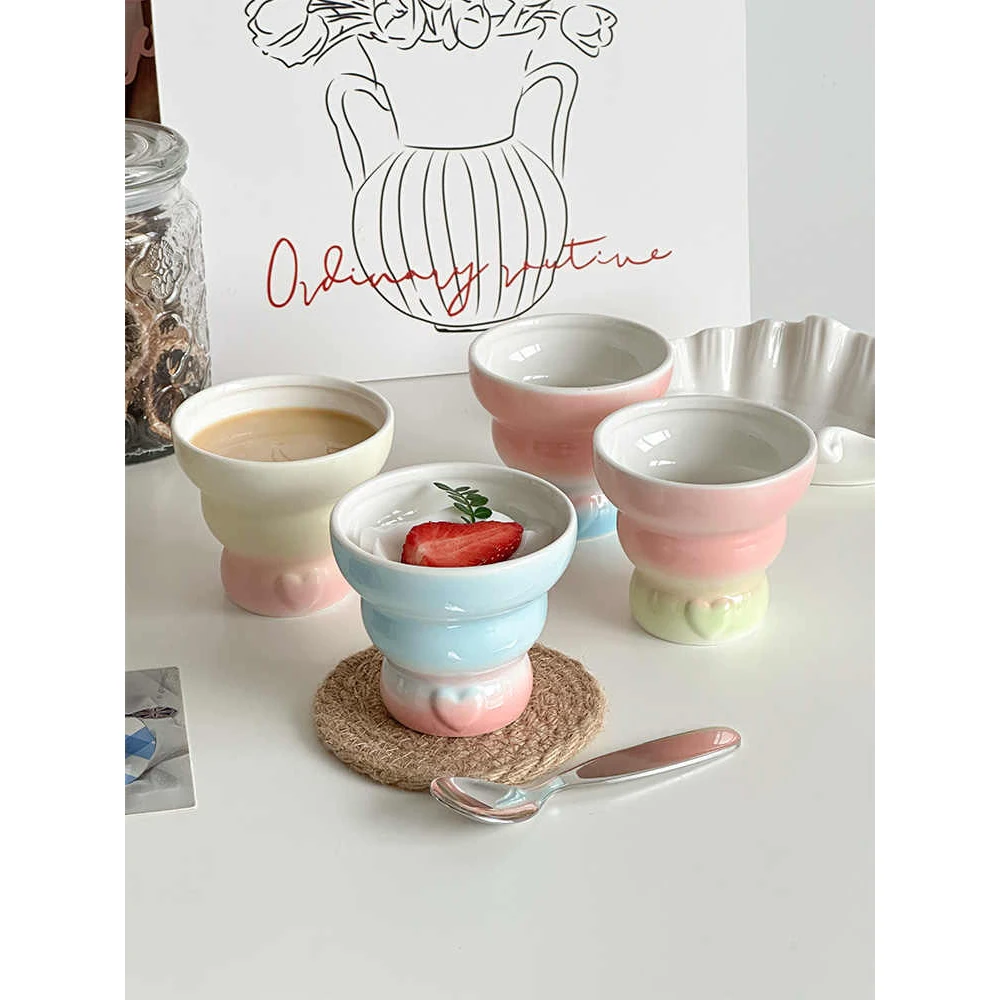 Creative Ceramic Cup Cute Contrast Color Homehold Tableware Afternoon Tea Dessert Yogurt Fruit Bowls Coffee Milk Ice-Cream Cups