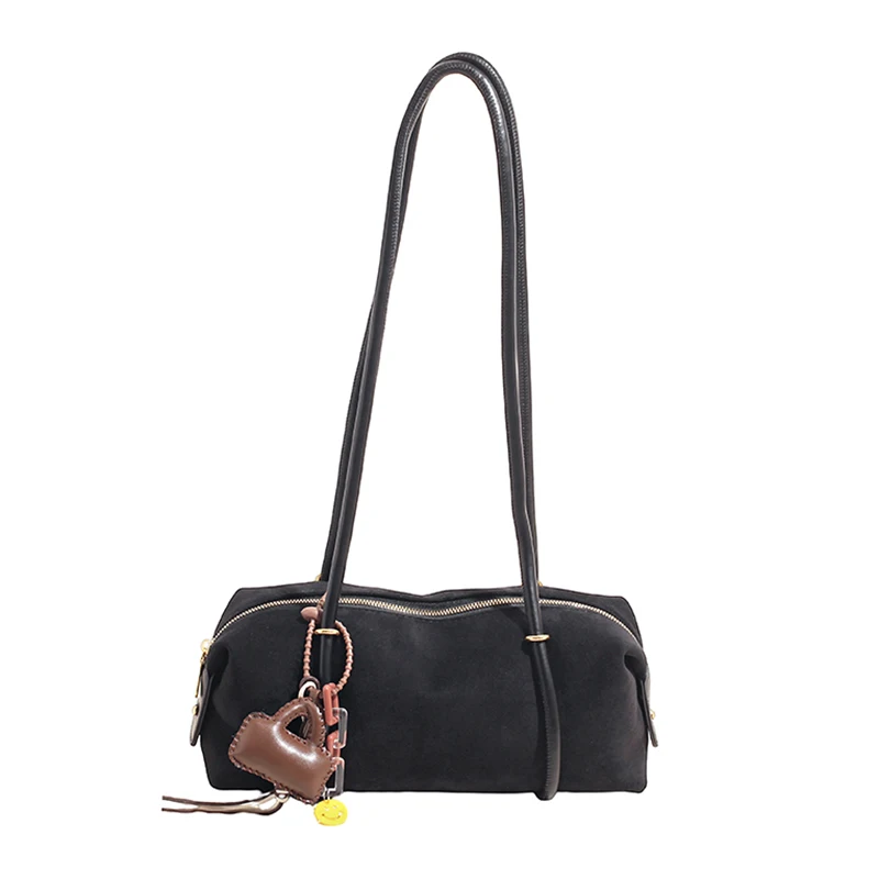 تصميم أنيق رائع من جلد الغزال الصناعي حقائب كتف مربعة سستة الصلبة شخصية 2025 الخريف والشتاء حقائب الإبط الجديدة للنساء