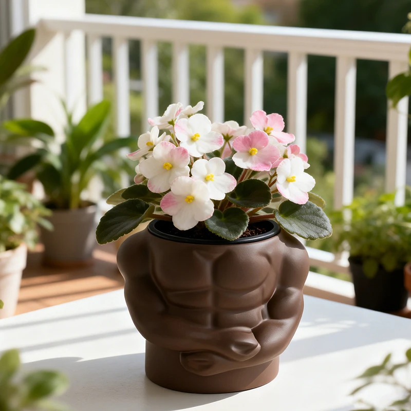 Creative Muscle Torso Shaped Resin Flower Pot Planter for Succulents Small Plants Home Balcony Windowsill Tabletop Decor