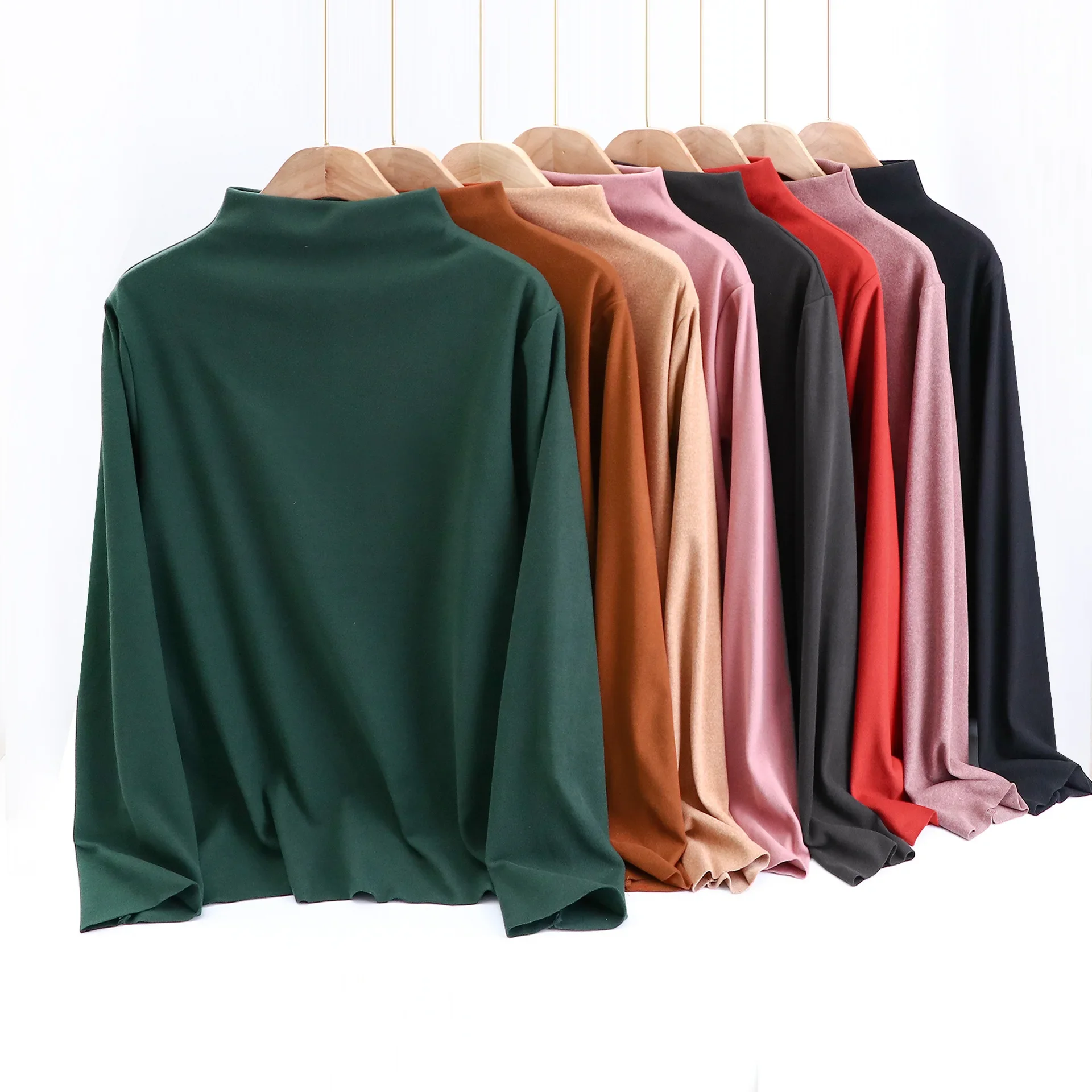 3XL to 6XL Plus size Double Fleece Dralon thermal Tshirts MockNeck Warm bottomed T-shirt women's thick tee tops long sleeves