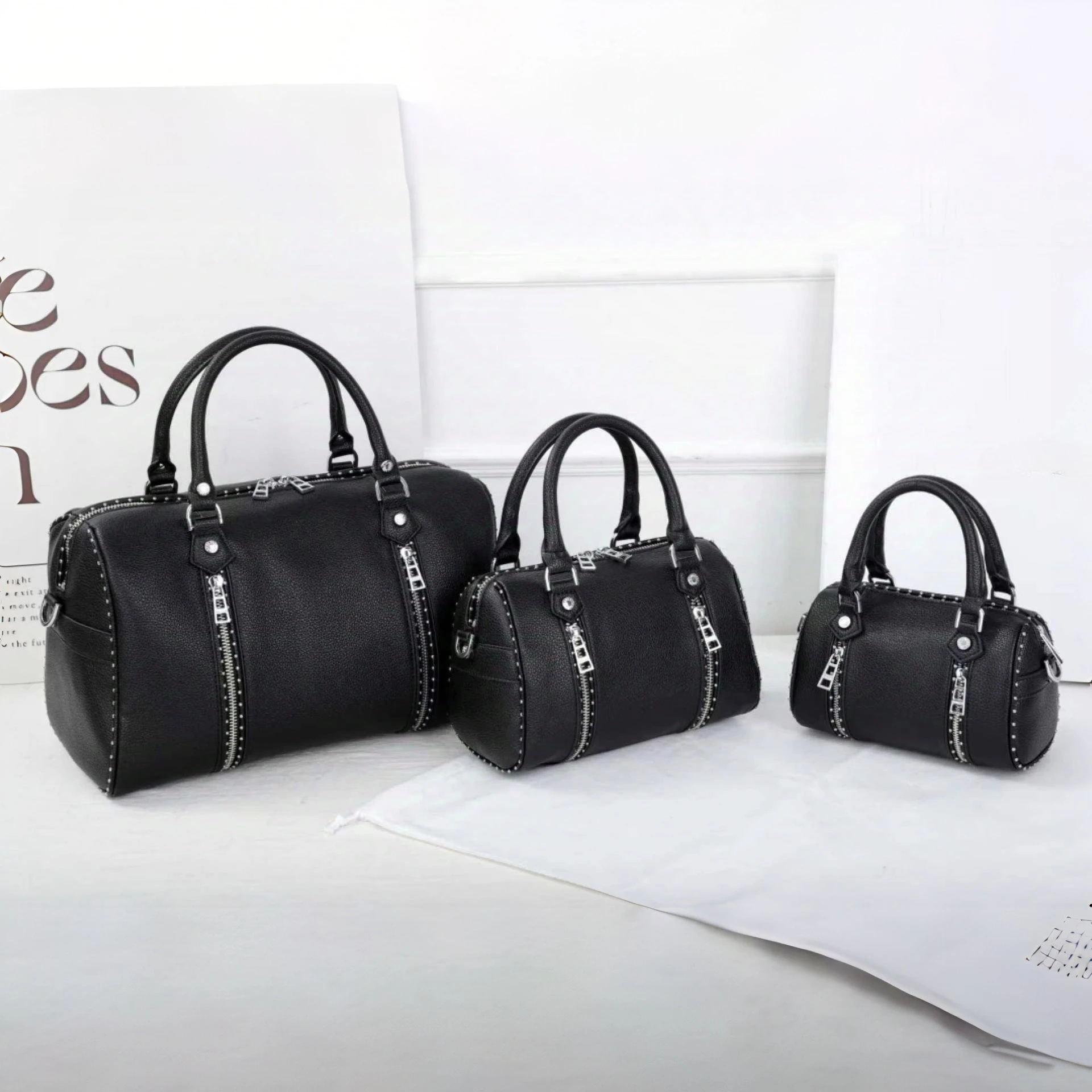 

2026 New Style Fashion ZV Women's Boston Bag - Stud Handle Crossbody Bag - Pillow Bag - With Wing LOGO