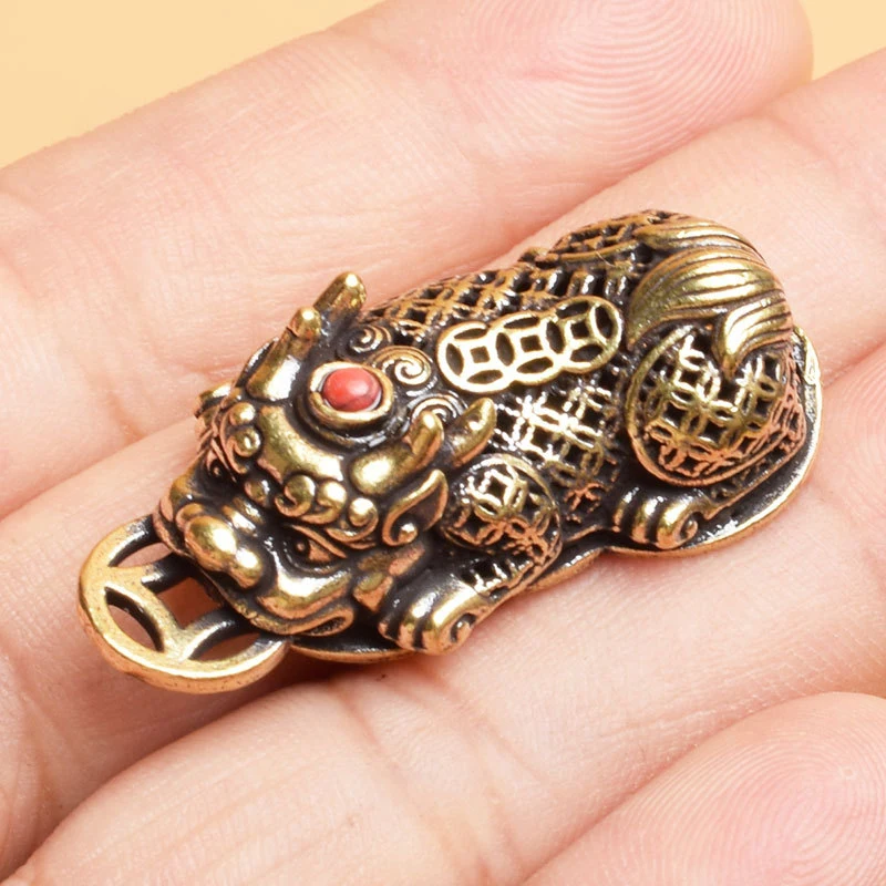 PP New Chinese Mini Figurines Office Tabletop Decoration Accessories 1PC  Brass Animal Pixiu Coin Charms Pendant Statue Ornament