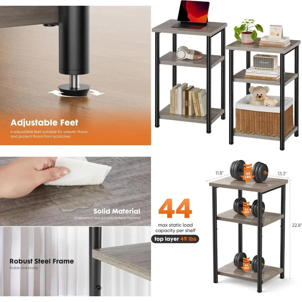 

Серый регулируемый 3-х уровневый торцевой стол из 2 предметов для спальни, офиса, гостиной