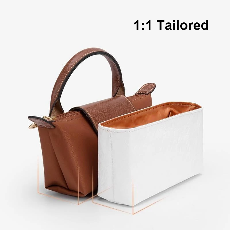 paper bag organizer bag inner bag for Longchamp Mini Bag, waterproof storage bag wallet with pocket (WHITE)