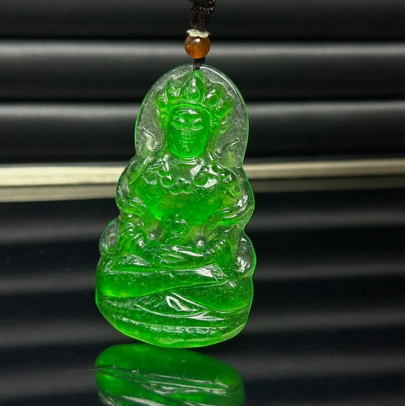 Natural Ice Green jade Jadeite Carved Guanyin Pendant&Necklaces