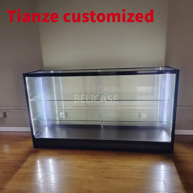 (customized)Smoke Shop Supplier Display Led Light FullGlass Counter Display Cabinet Lockable Smoke Store Decoration Show