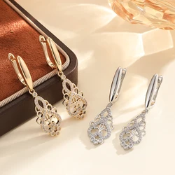 Kinel New Trend Crystal Flower Dangle Earrings Women Natural Zircon  Rose Gold Ethnic Bride Earrings Fashion Vintage Jewelry