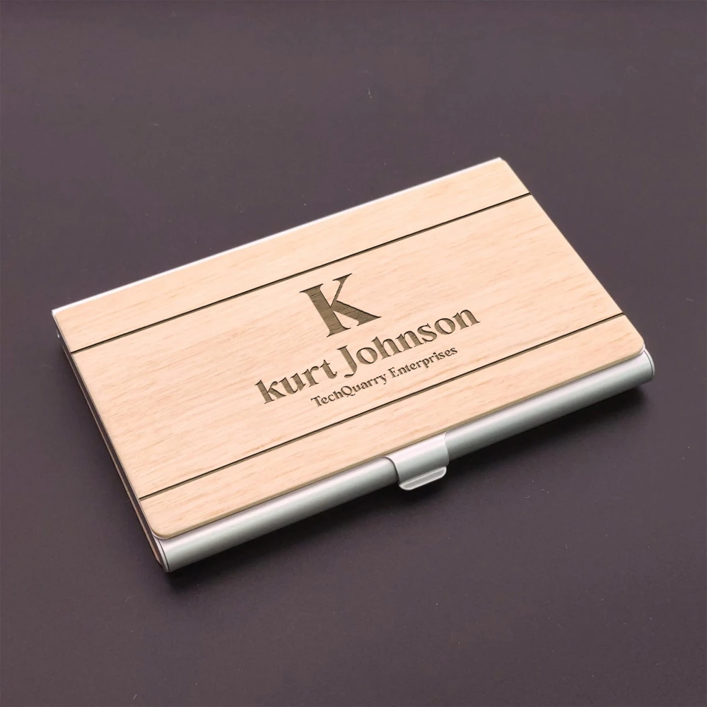 Business card credit card holder can be customized with a name/retro wooden flip cover+aluminum alloy body, personal exclusive b