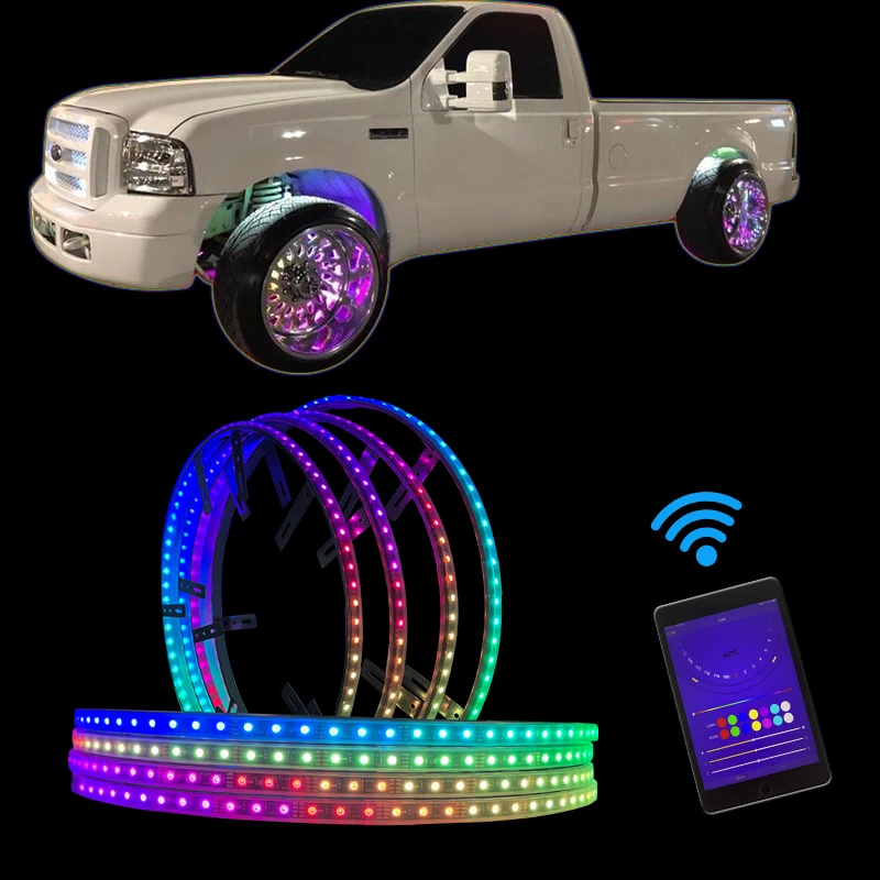 HONGCAR IP68 15 inch 17 inch app RGB Chasing Car led wheel ring light led wheel lights for trucks