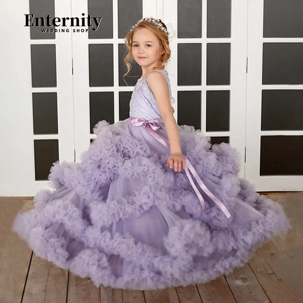 

Princesse Enfant Fold Sleeveless Lovely Baby Little Girl Belt Bows Ball Gown Illusion Back Floor-length Vestidos Para Niñas