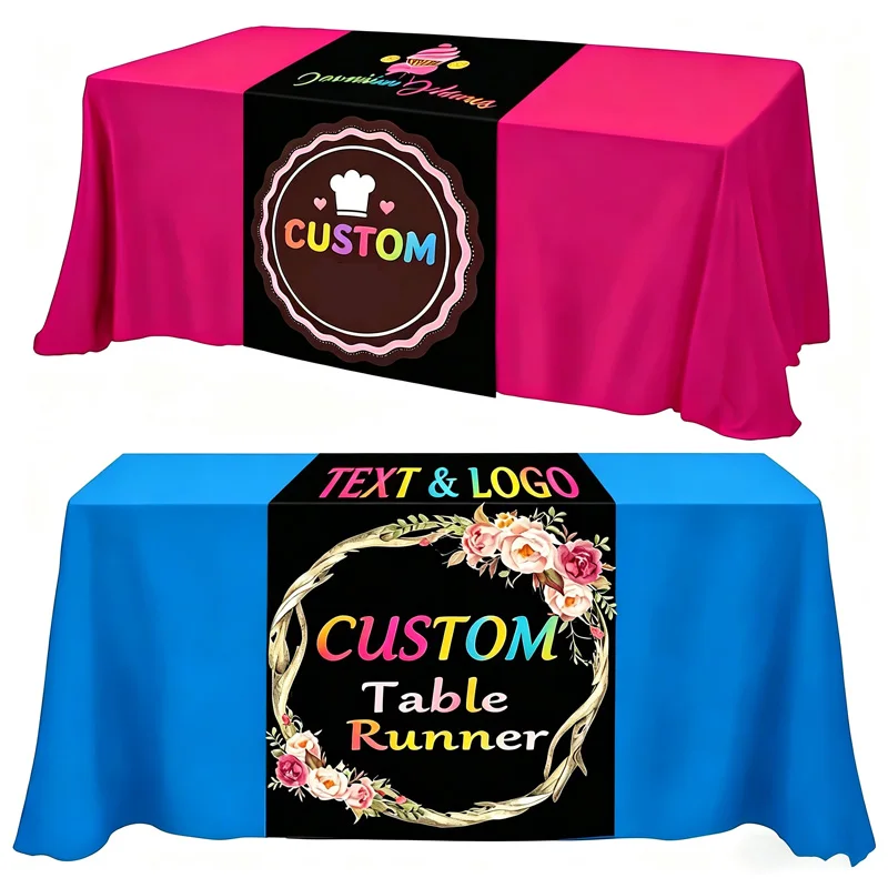 1pc Custom Table Runner with 3 Images/ 1 Image, Polyester Washable Tablecloths for Booths, Wedding, Birthday Party Reception