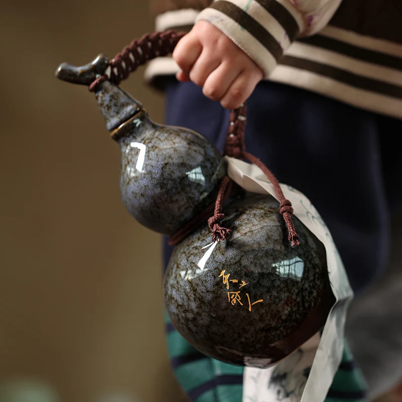 

Mesh pocket wine gourd set oblique span kettle retro portable high-end household sealed wine set