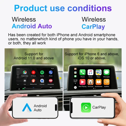 Imagen 2 del producto Adaptador inalámbrico CarPlay/Android Auto con cable a inalámbrico, WiFi de 5 GHz, Plug and Play USB/tipo-c, para coches CarPlay/Automáticos con cable 99 %