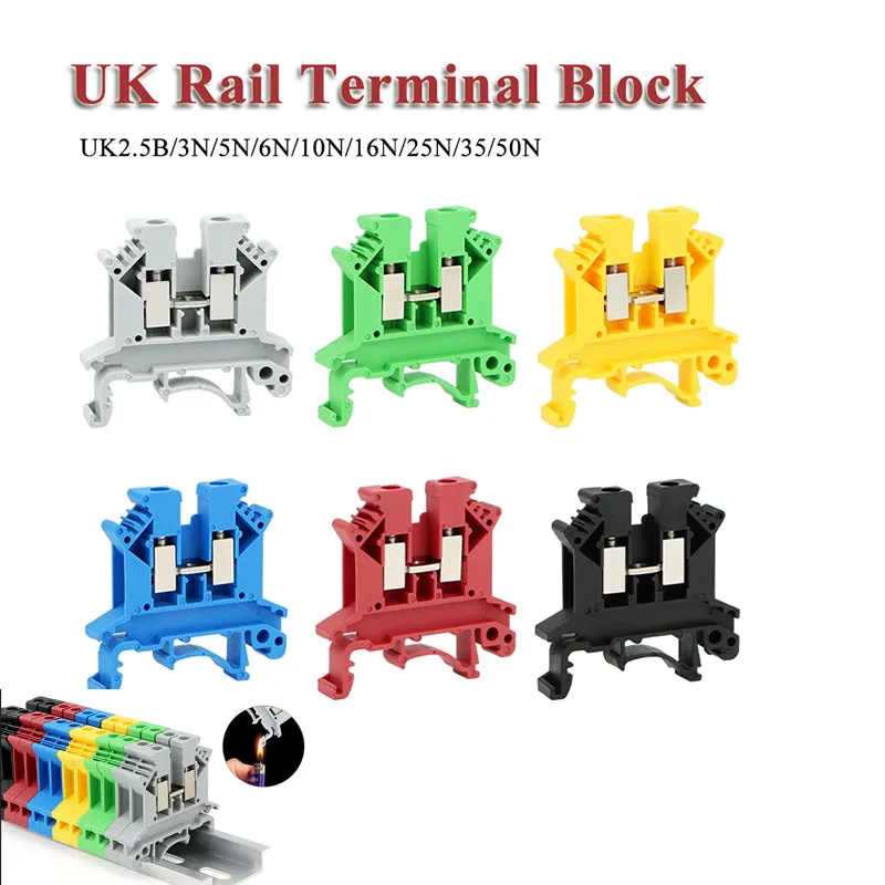 UK DIN Rail Terminal Blocks UK2.5B/3N/5N/6N/10N/16N/25N/35/50N Copper Double Layer Voltage/Current Insurance Ground Connector