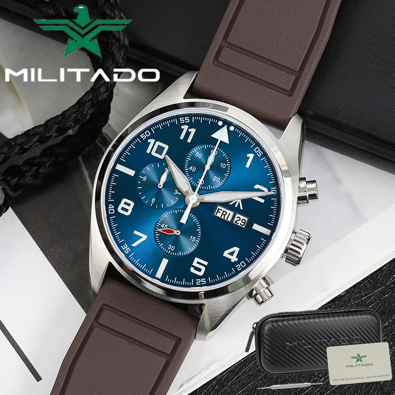 

Militado ML04 Кварцевые часы Super BGW9 Светящиеся часы из нержавеющей стали OS00 Механизм 100 м Водонепроницаемые часы с сапфировым стеклом 39 мм