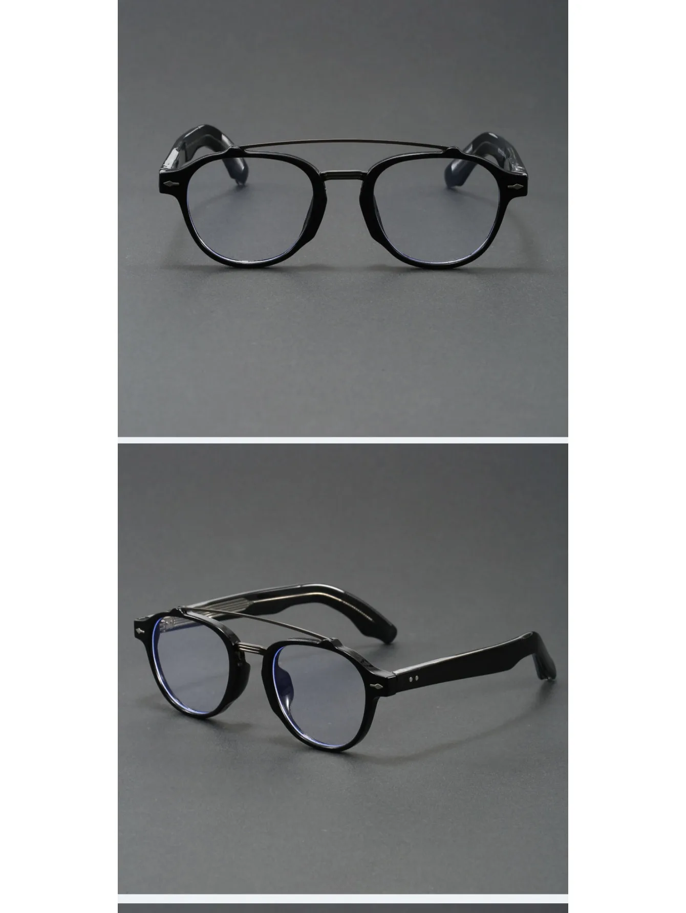 Designer-Nischenbrillengestell für Herren: Retro-Doppelsteg-Brille mit dickem, breitem Rahmen, modisch und künstlerisch, Vollrand-Brille für klare Sicht – Detail 7