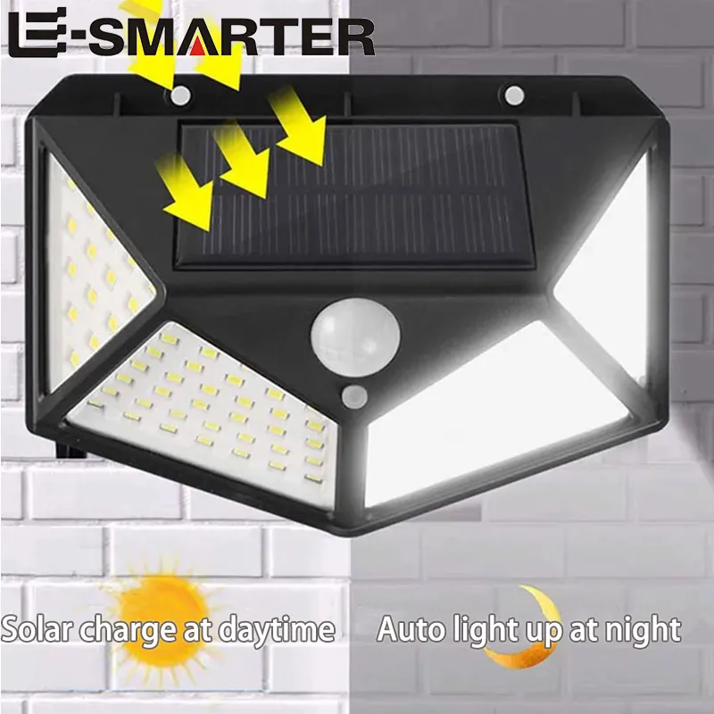 100 LED Solar Wall Lamp Human Body Motion Sensor Light Waterproof Solar Powered Sunlight Street Decor Light-controlled Lamps