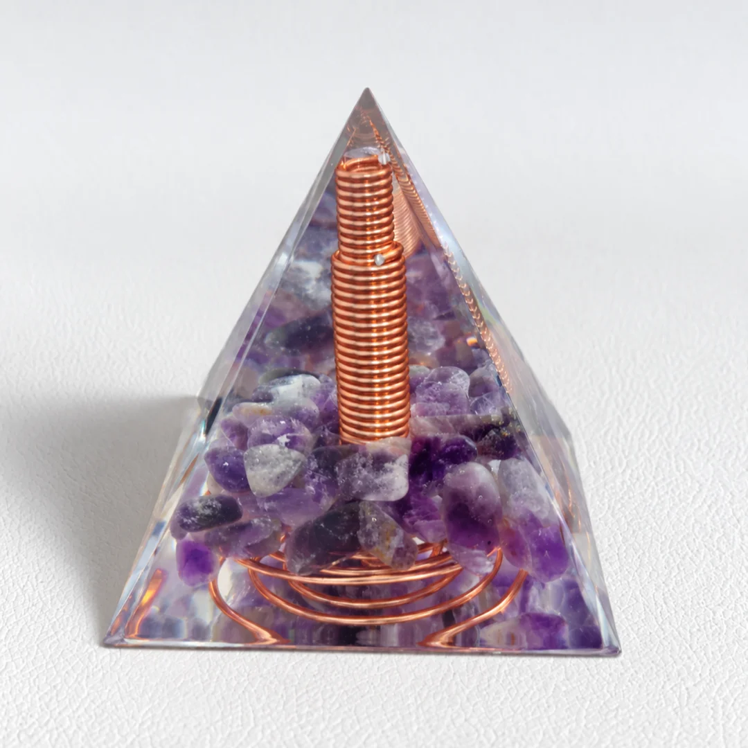 `Amethyst Orgone Pyramid Copper Coil Orgonite Crystal Pyramid Healing Reiki Meditation Home Desk Decor Energy Stone Crafts`