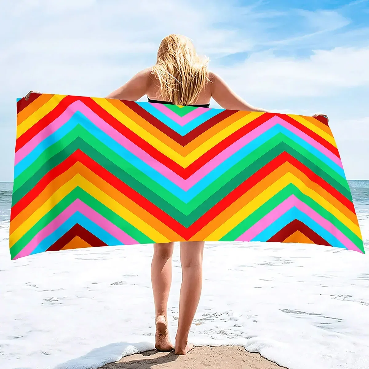 Oversized Beach Towel Plush Thick Large Pool Towel,Striped Quick Drying Swimming Towel Soft Absorbent Sand Free Swim Towels