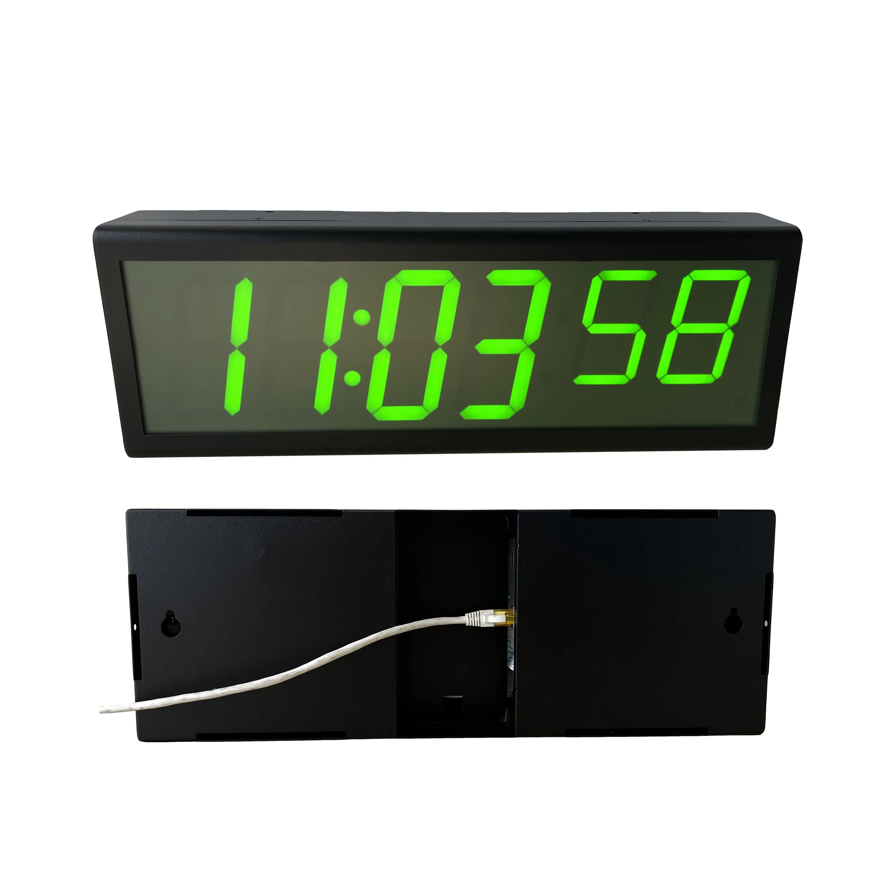 

Green LED 6-digit PoE NTP Clock, HH:MM:ss, Metal/Plastic Case Optional