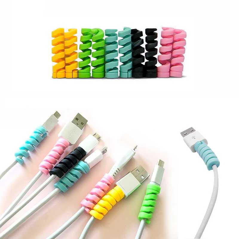 100pcs Spiral Cable Protector Data Line Silicone Protective Bobbin Winder For iPhone Samsung Android USB Charging Earphone Cover