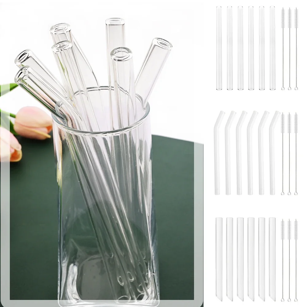 12mm High Borosilicate Glass Straw Set Reusable Straw Wide Smoothie Straw for Bubble Tea Milkshakes Drinking for Bar Accessories