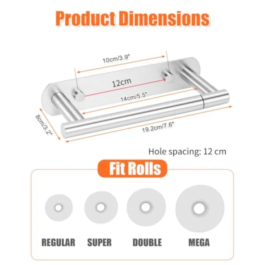 Toilet Roll Holder, Self Adhesive or Screw In Wall Mounted Options, Double Post Pivoting Tissue Roll Holder, Stainless Steel Ru