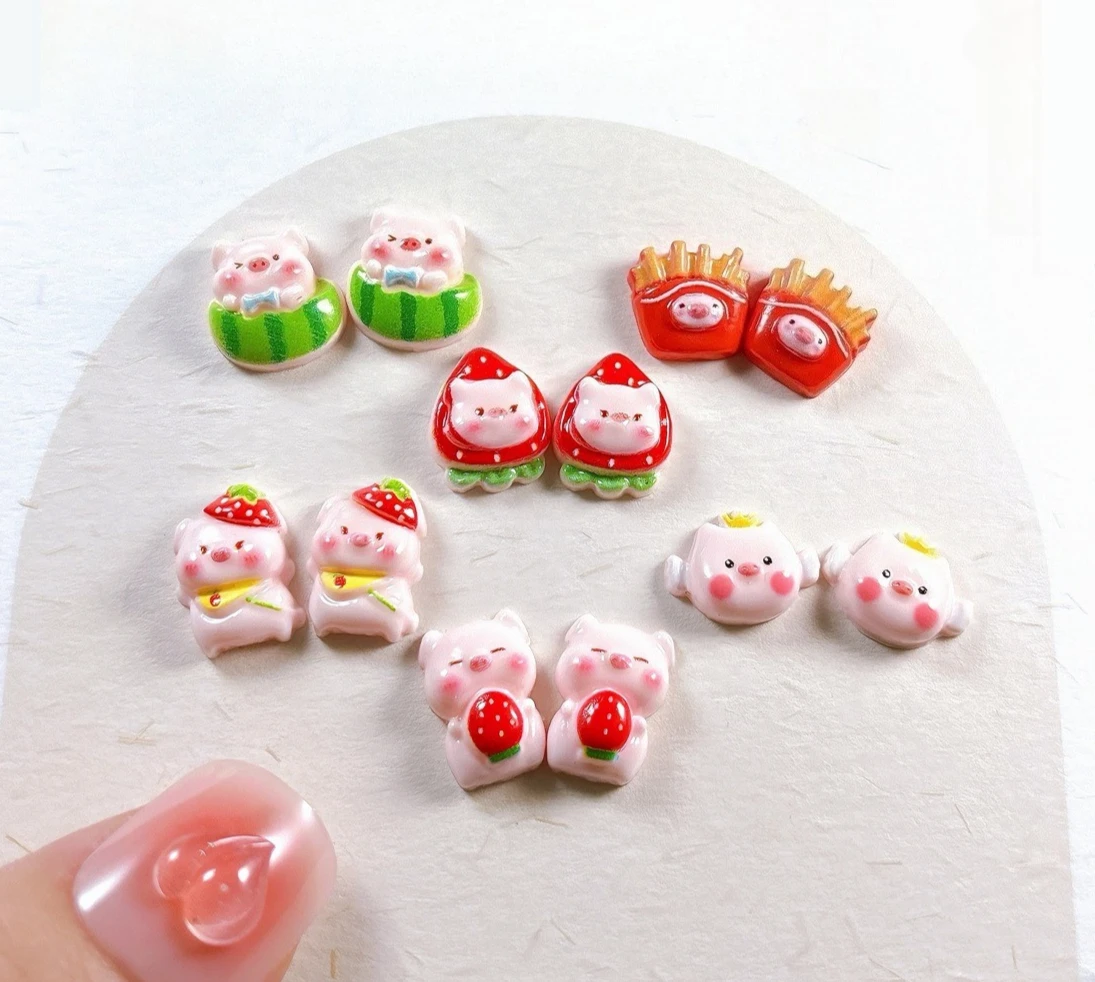 50 stuks hars schattig aardbei varken nail art handgemaakte slijtage nagel haarspeld koelkast telefoon geval nail art diy decoratie accessoires