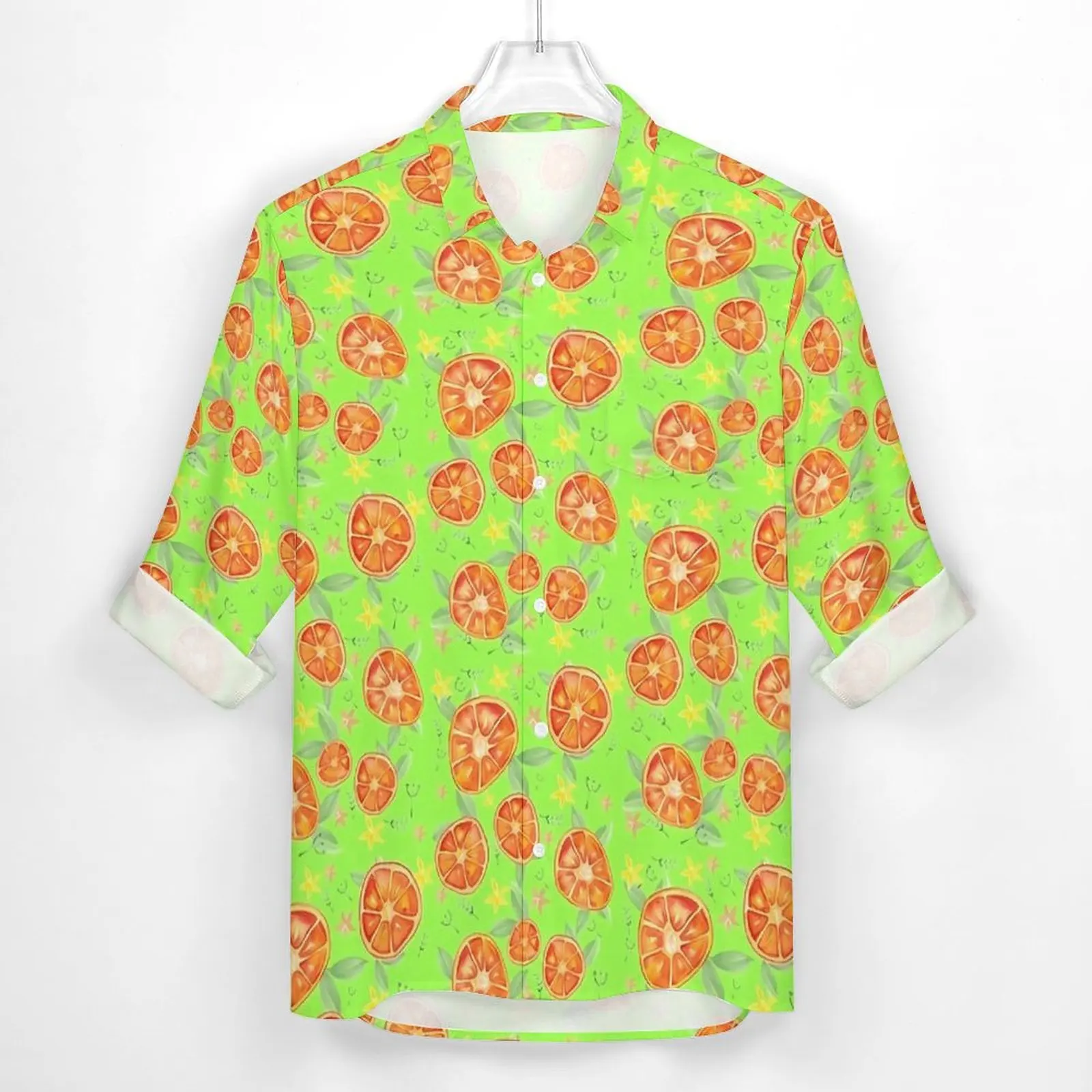 Orange Fruits Shirt Flowers Casual Shirts Long Sleeve Graphic Funny Blouses Spring Novelty Oversized Clothes