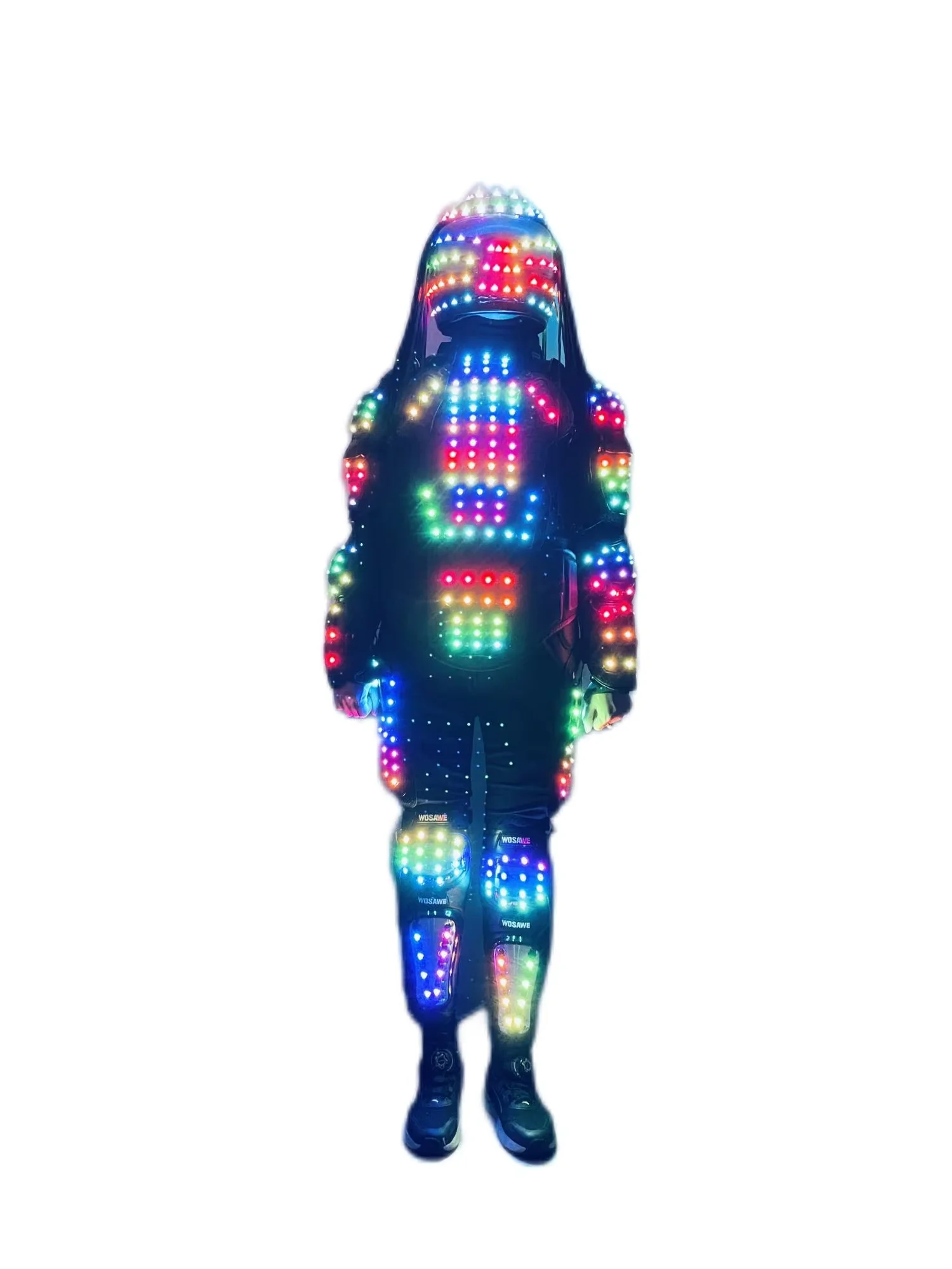 

Colorful LED Digital Robot Suit Show Costume Lighting Up Luminous Suits With Helmet For Stage Performance Clothing Nightclub DJ