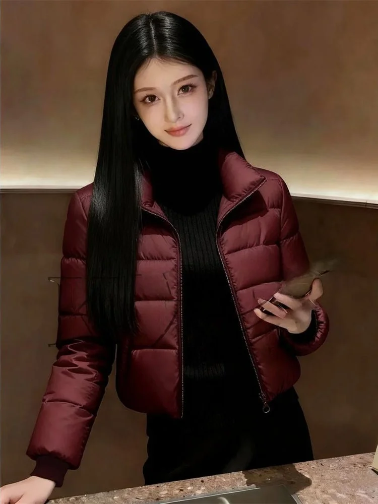 

Slimming Fashionable Short Cotton Jacket Women's Wine Red Stylish Youthful Outerwear Korean Style Thickened Winter Coat